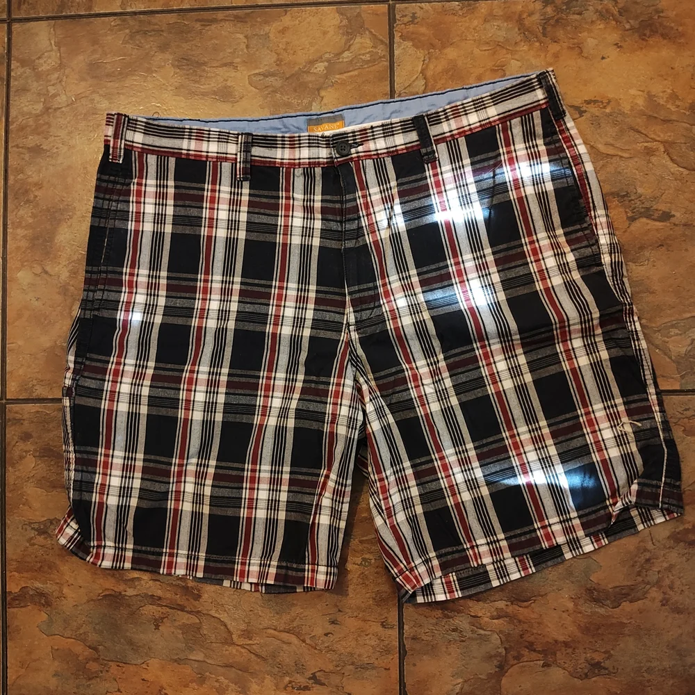 Savane Men's Checkered Shorts in Black, Red, and White - Picture 2 of 4